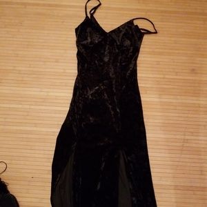 Floor length black velvet dress